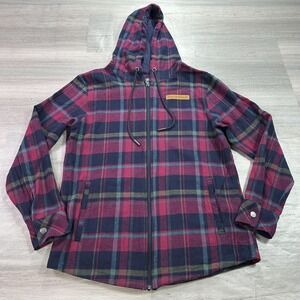 Bronco Jacket Mens Small Red Plaid Flannel Hooded Zip Lined Stretch Outdoor